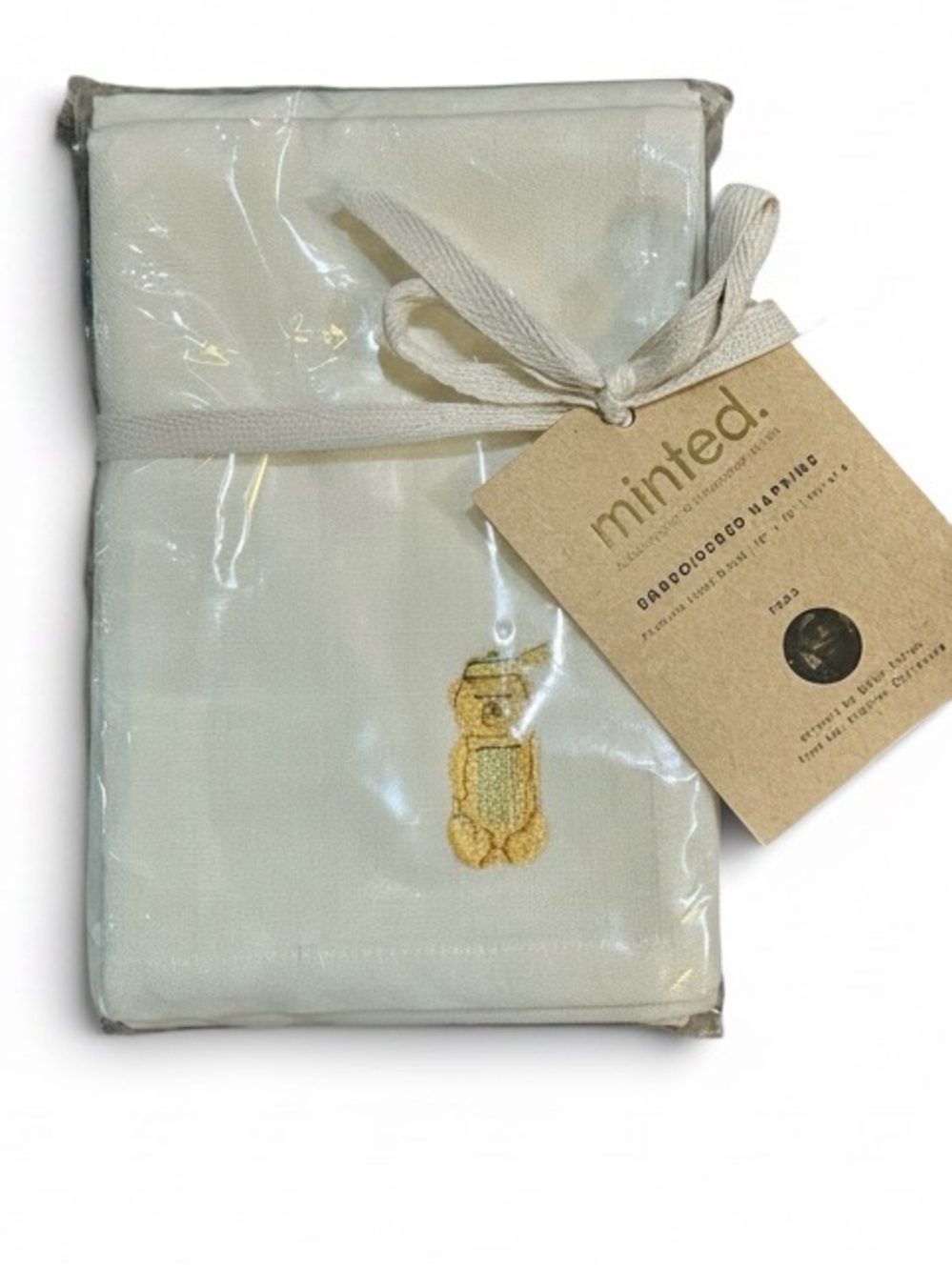 Minted Elliot Stokes Honey Bear Linen Blend Napkins Set of 4 NWT